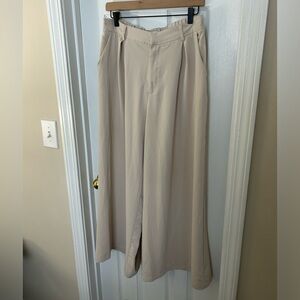 Cream Tonjori wide leg flowy office pants with large pockets